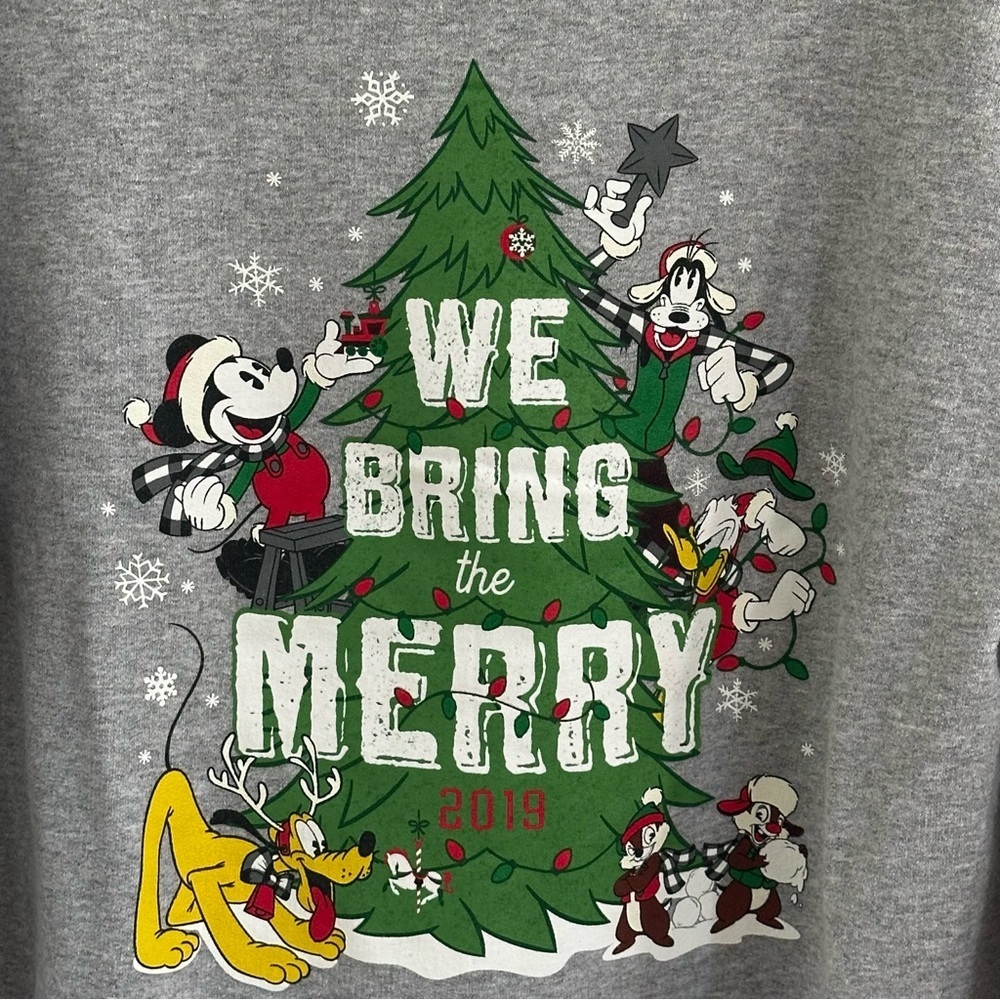 Disney Parks 2019 Holiday "We Bring the Merry" Gray Zip Up Hoodie - Medium - Picture 5 of 8